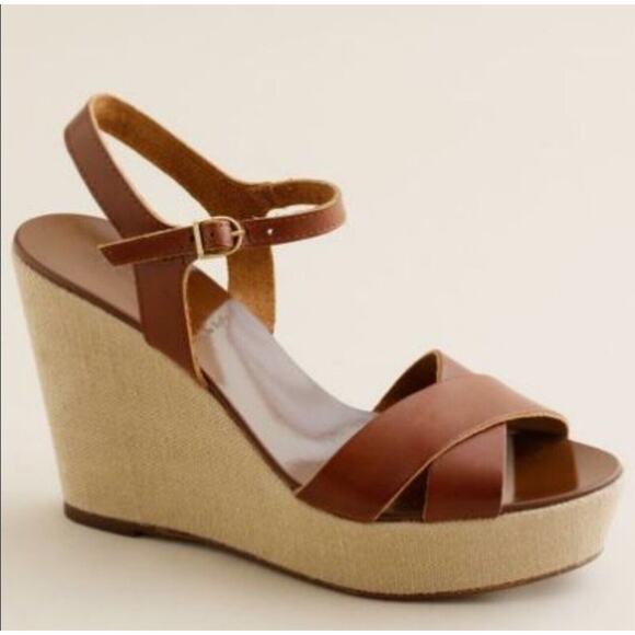 J. Crew Lila Platform Wedges Sandals Shoes Ankle Strap Leather Brown Sz 11 Italy - Picture 10 of 10